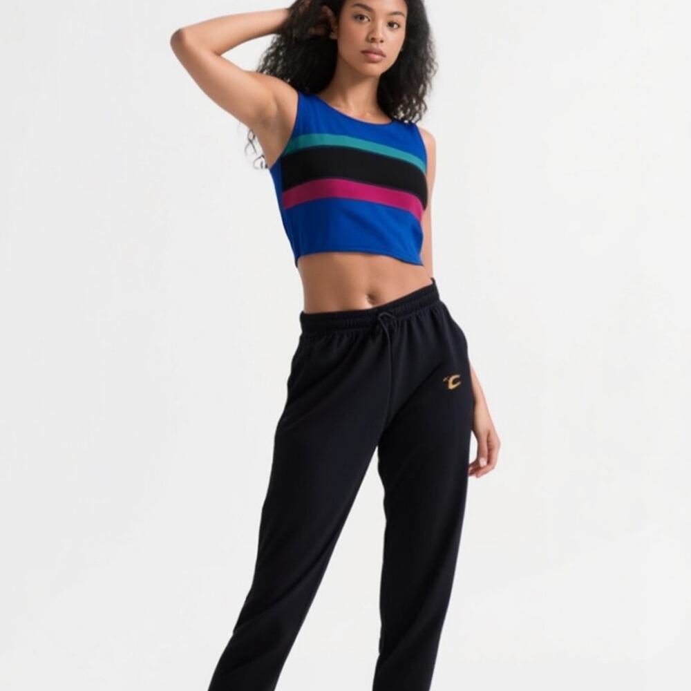 Rainbeau Vintage Workout Crop Tank Top Blue Colorblock Striped Large